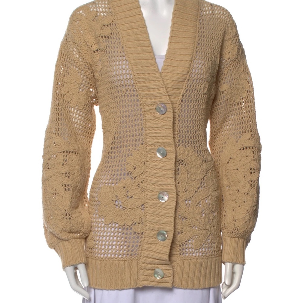 Farm Rio Elegant Tan Knit Cardigan Sweater